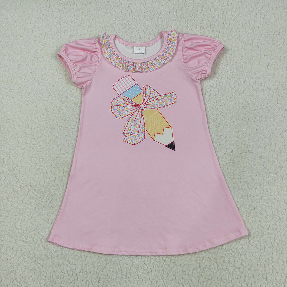 8.12  GSD2017RTS NO MOQ Baby Girls Summer Dress Baby Girls Peach Short Ruffle Sleeves Bow Pencil Top Dress