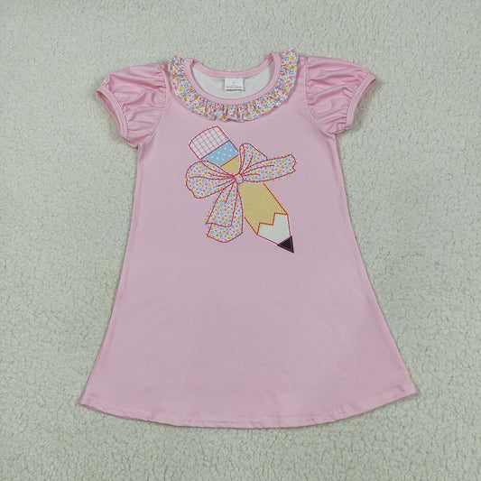 8.12  GSD2017RTS NO MOQ Baby Girls Summer Dress Baby Girls Peach Short Ruffle Sleeves Bow Pencil Top Dress