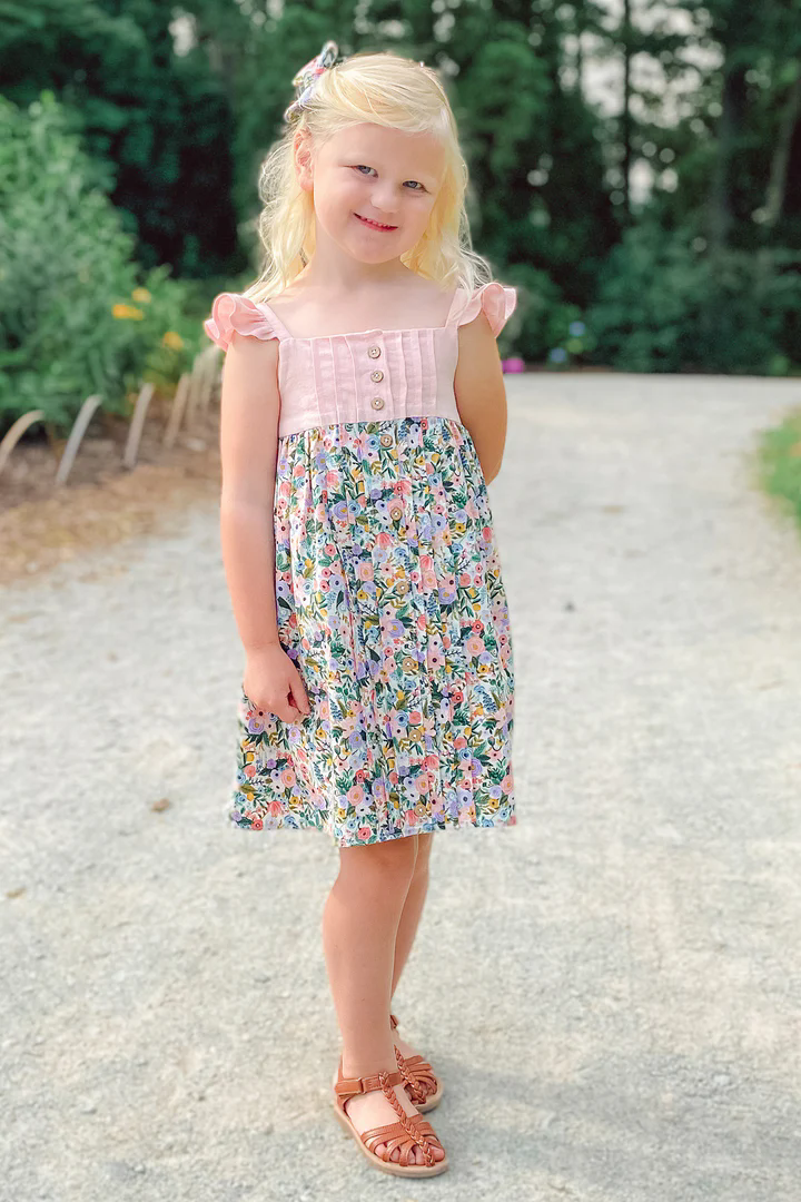 Girls Floral Tunic Top with Flutter Sleeves And Ruffle Shorts Set - Spring Summer Children's Clothing Outfit