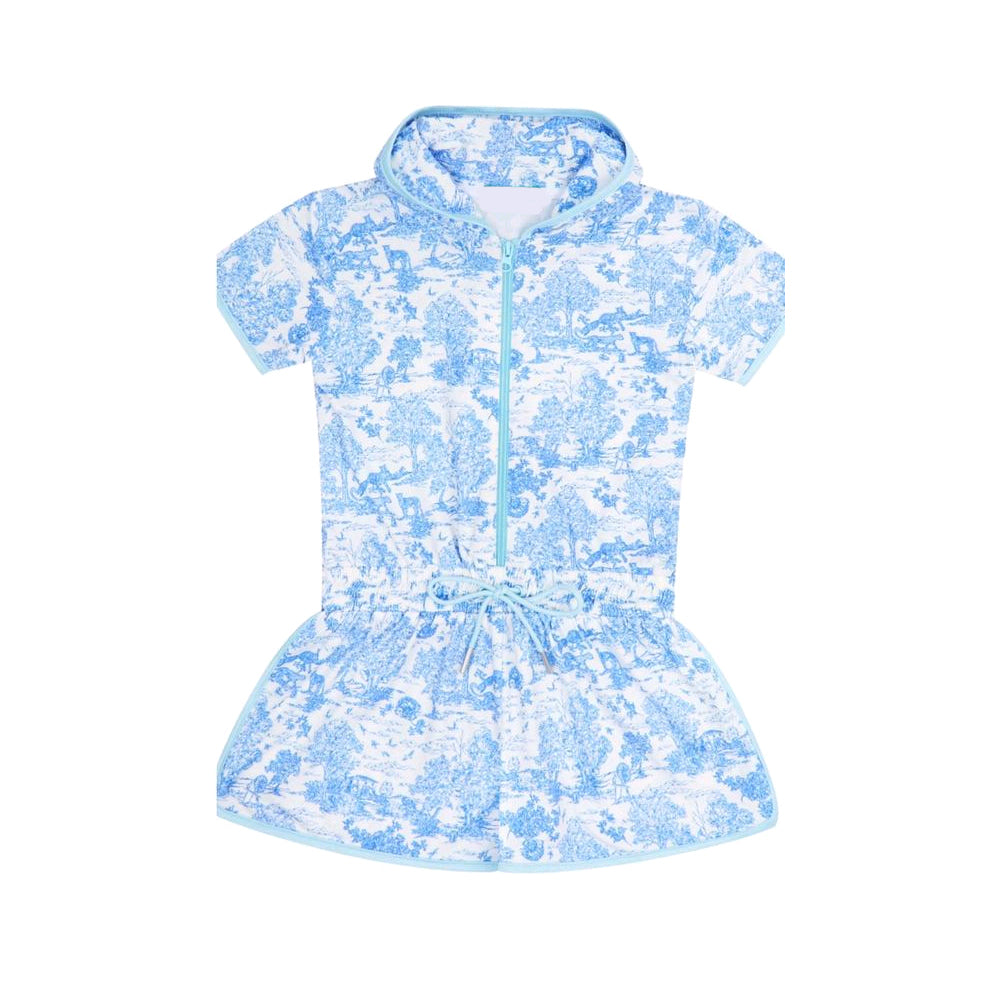 Light Blue Print Girls Jacket Skirt Set Short Sleeves Cute Children's Outfit Girls Clothing Combo