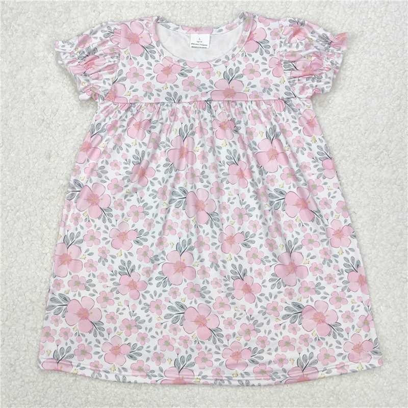 6.04   New Rts No Moq 8-9 Days By Air Arrived it Girls Outfit Short Sleeve Pink Floral Tunic Top with Ruffle Shorts Set Cute Children's Clothing for Ages 5-12