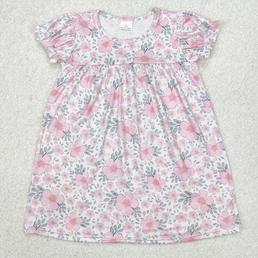 GSD2026Kids Girls Short Sleeve Pink Floral Dress Spring Summer Cute Children's Fashion Lightweight Dress for Girls