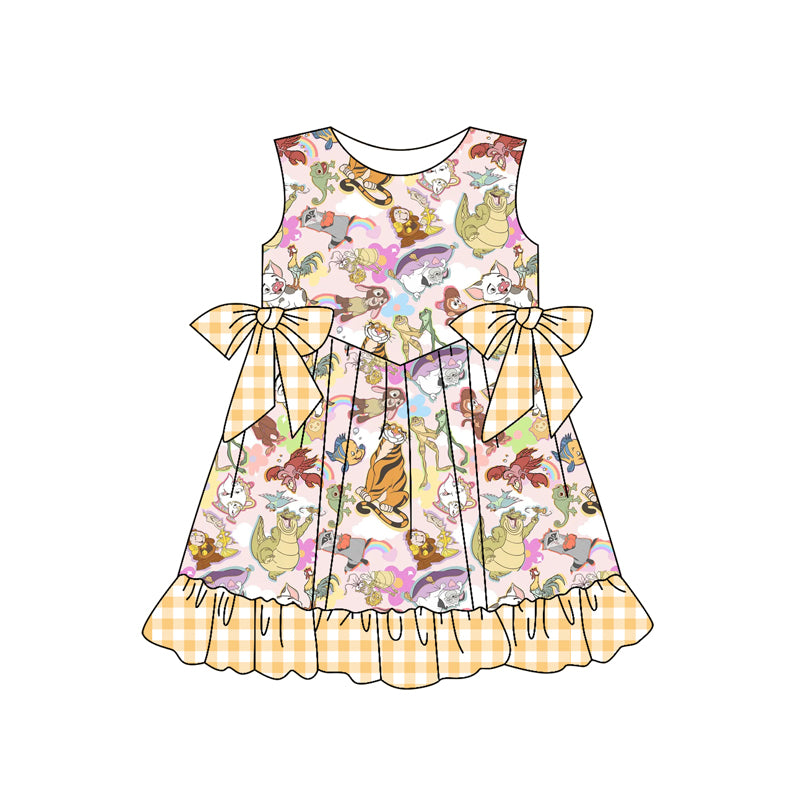 Girls Sleeveless Fish Tiger Tunic Yellow Plaid Shorts Set Summer Casual Comfortable Clothing Outfit for Kids