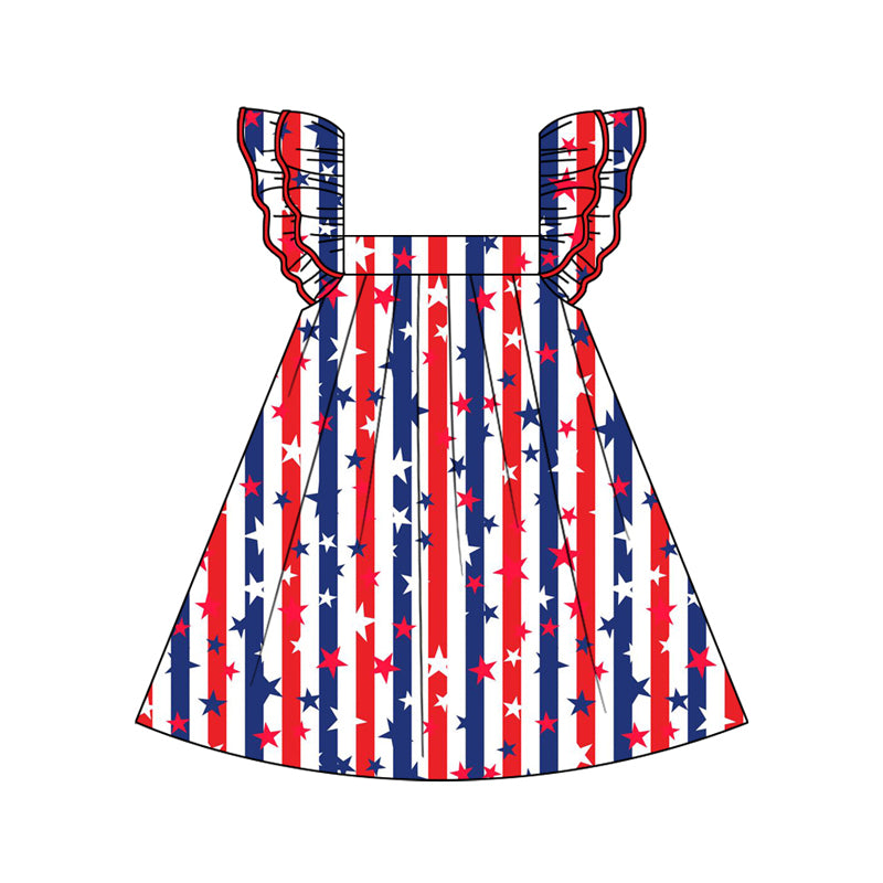 Girls Red/Blue Stripe Stars Tunic Shorts Outfit for 4th of July - Patriotic Summer Apparel