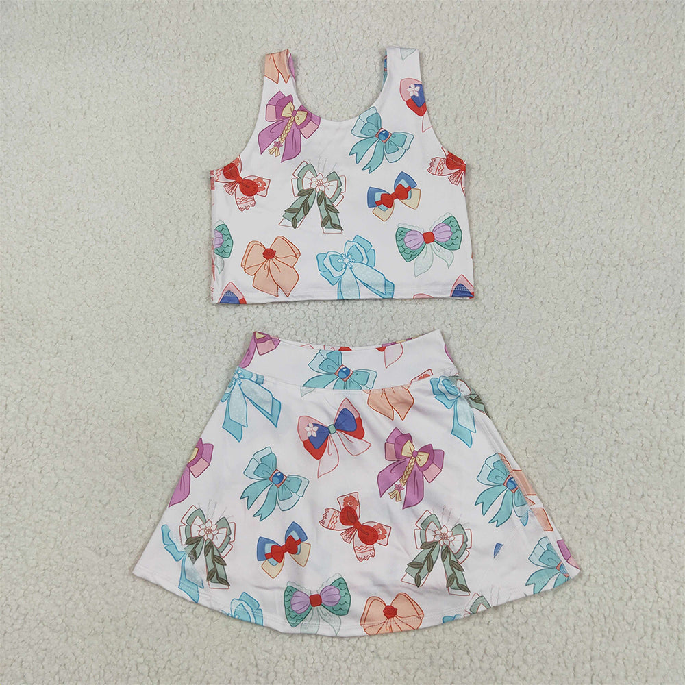 8.25 GSD2046 RTS NO MOQ Baby Girls Summer Yoga Outfits baby girl clothes yoga bow sleeveless skirts dress