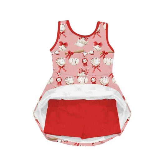 GSD2047Kids Sleeveless Baseball Bow Dress Girls Activewear Casual Dresses Comfortable Soft Polyester Clothing for Children