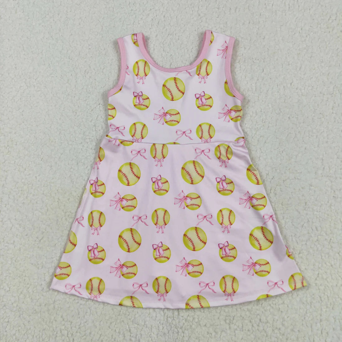 3.18 RST Sibling Baby Girls Softballs Baseballs Bows Yoga Active Short Team Knee Length Dresses
