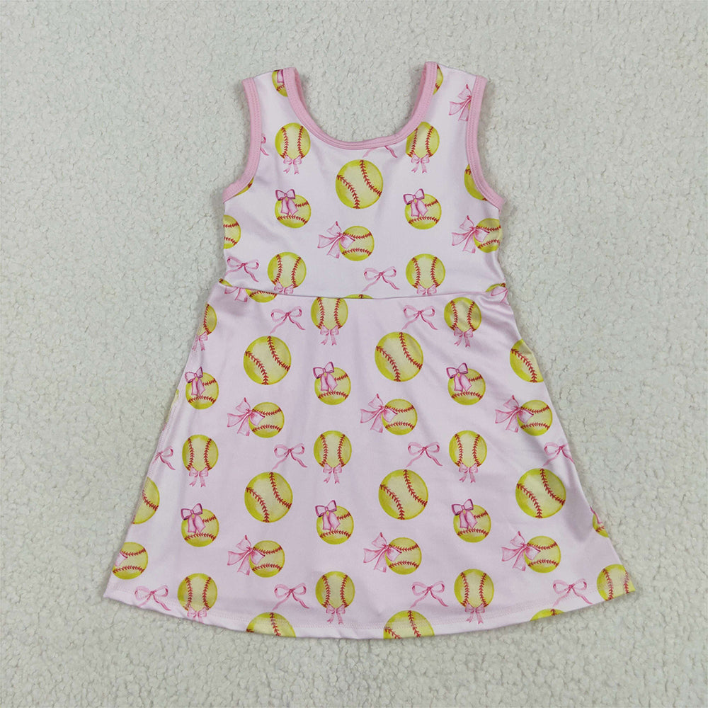 GSD2048RTS NO MOQ Baby Girls Summer Yoga Dress Kids Girls Sleeveless Softball Bow Active Wear Dress - Lightweight Comfortable Girls' Sportswear