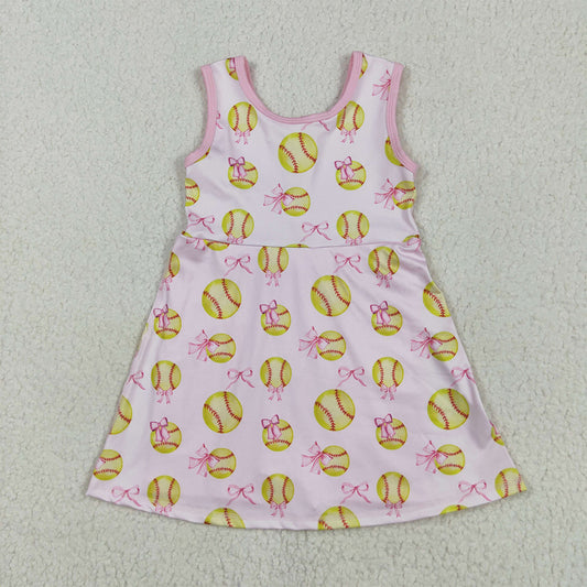 GSD2048RTS NO MOQ Baby Girls Summer Yoga Dress Kids Girls Sleeveless Softball Bow Active Wear Dress - Lightweight Comfortable Girls' Sportswear