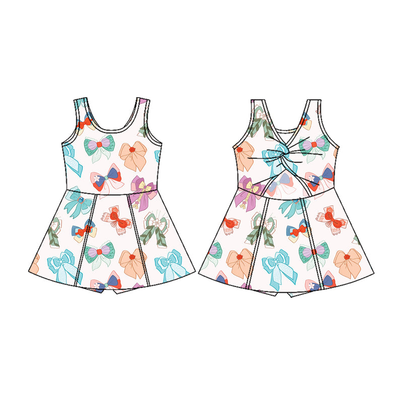 Princess Bow Sleeveless Top Skirt Set Girls Active Wear Outfit Cute Bowtie Detailing Comfortable Lightweight Set for Girls