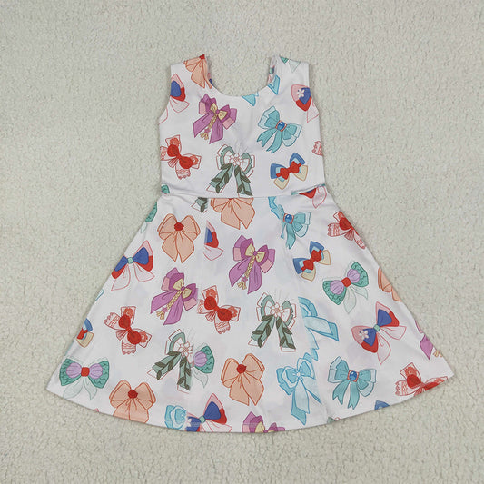 8.12  GSD2049 RTS NO MOQ Baby Girls Summer Yoga Dress Baby Girls Colorful Hero Bows Athletic Active Wear Knee Length Dresses