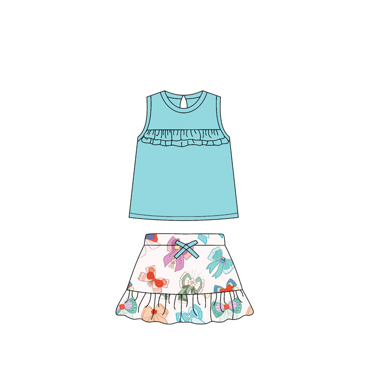Princess Bow Sleeveless Top Skirt Set Girls Active Wear Outfit Cute Bowtie Detailing Comfortable Lightweight Set for Girls