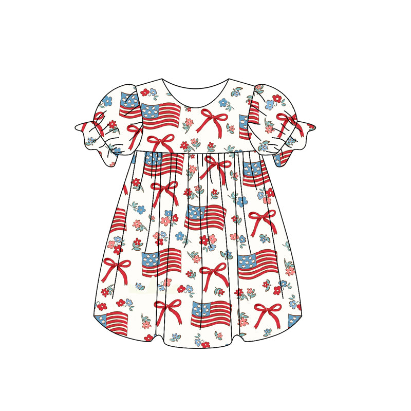 Girls Floral Flag Tunic Short Sleeve July 4th Clothing Short Shorts Patriotic Outfit for Children