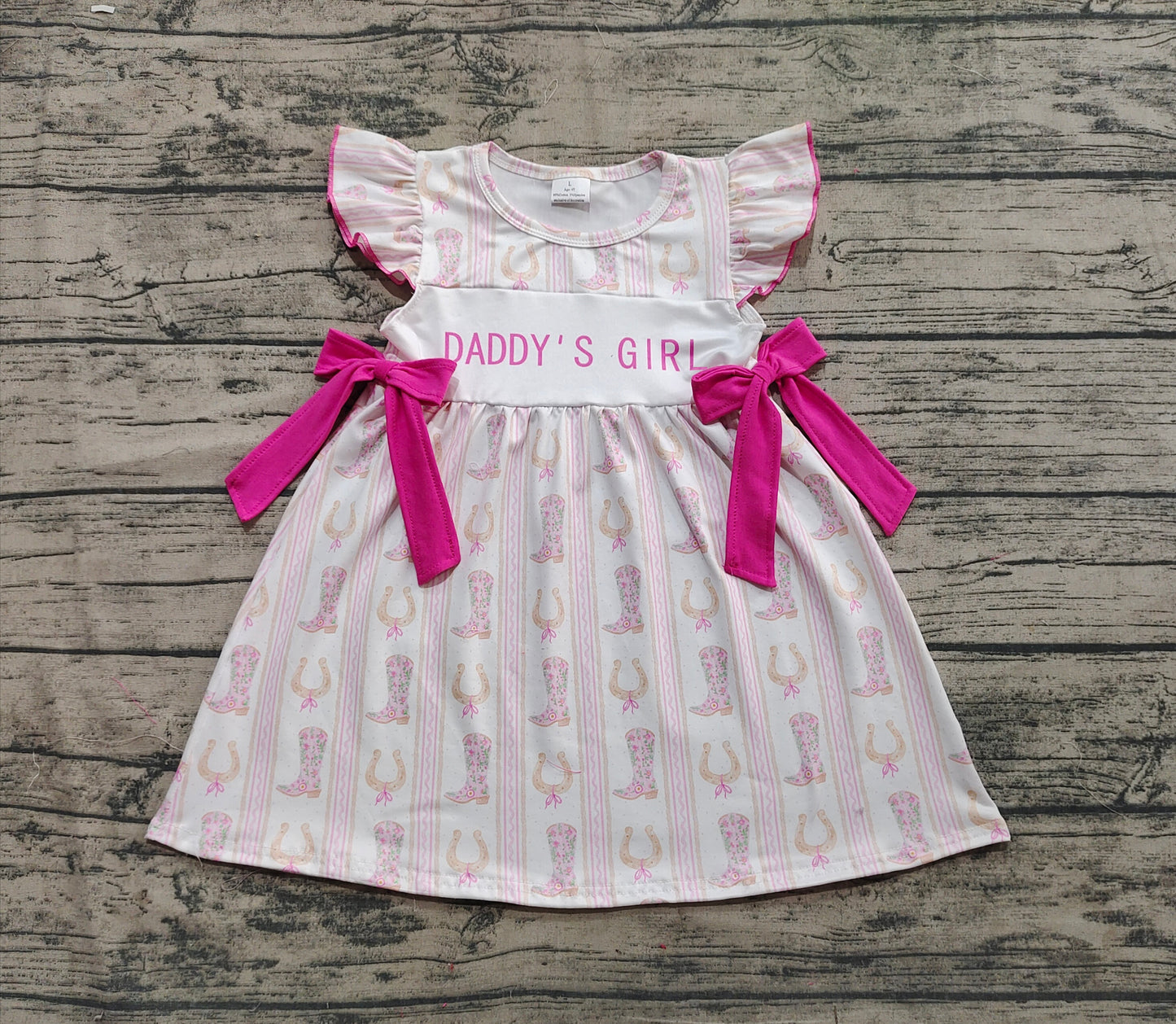 GSD2053Kids Western Dress with Flutter Sleeves 'Daddy's Girl' Design Boot-Like Hems for Girls