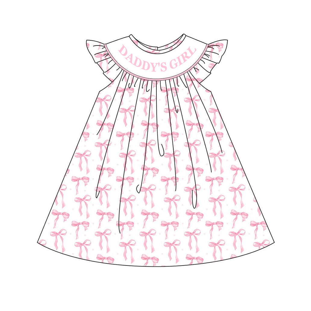 Daddy's Girl Pink Bow Baby Kids Summer Dresses Girls Clothing Floral Print Cotton Dress for Little Girls