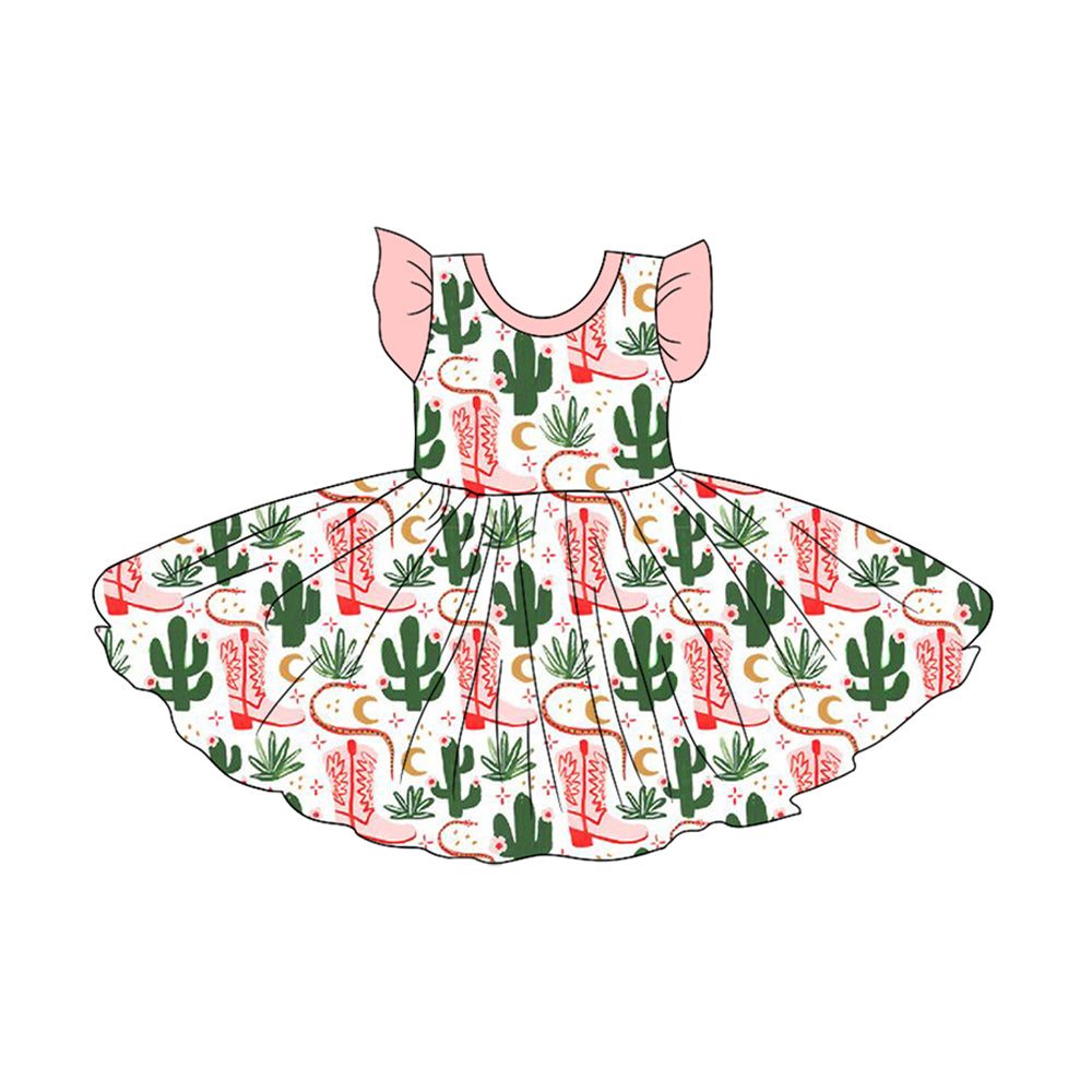 Girls Cactus Themed Tunic Ruffle Shorts Outfit with Straps Booties - Cute Casual Children's Clothing Set