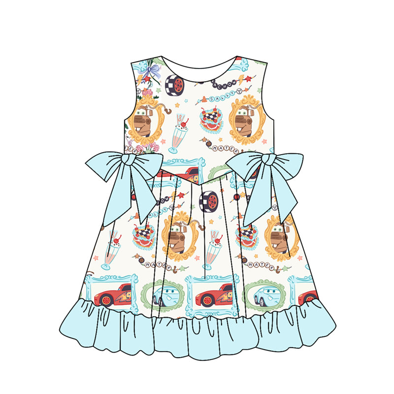 Kids Girls Sleeveless Tunic Ruffle Shorts Outfit Car Cake Theme Children's Clothing Set