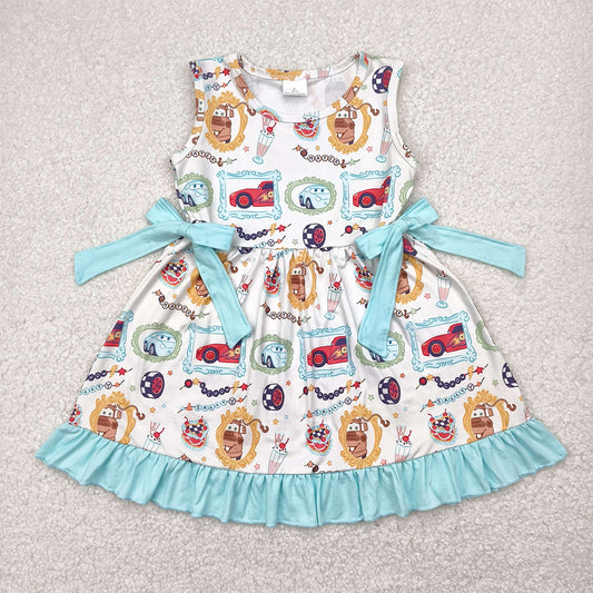 6.21 GSD2061 RTS NO MOQ Baby Girls Summer Dress Baby Girls Car Racing Bows Knee Length Dresses