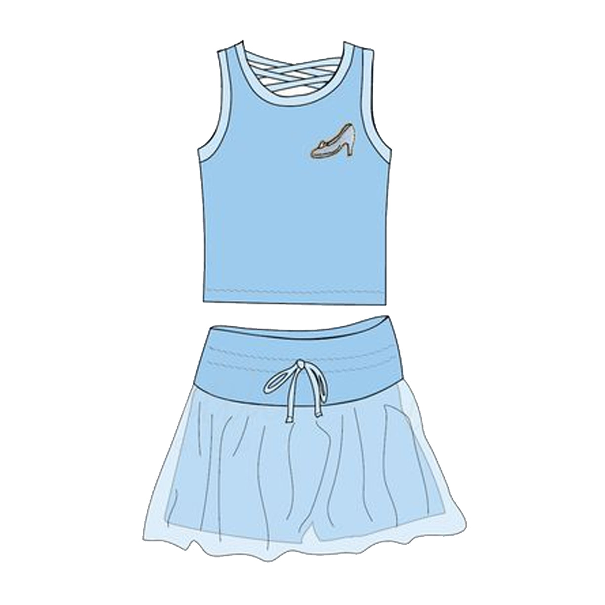 Light Blue Princess Top Skirt Girls Clothes Sleeveless Shoes Matching Outfit Set for Kids