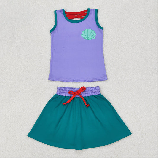 4.22 GSD2064  RTS NO MOQ Purple green sleeveless shell princess top skirt girls clothes