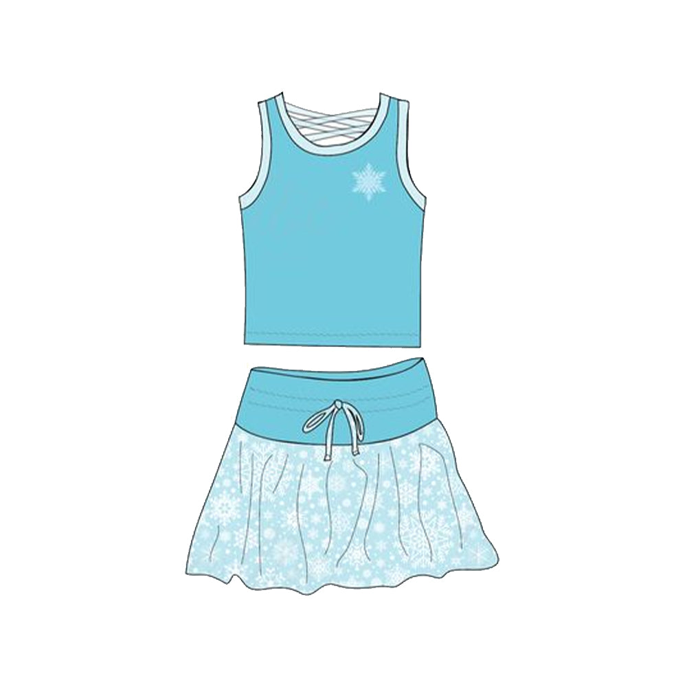 Blue Sleeveless Castle Print Top Skirt Set Toddler Girls Clothing Comfortable Lightweight Outfit for Little Princesses