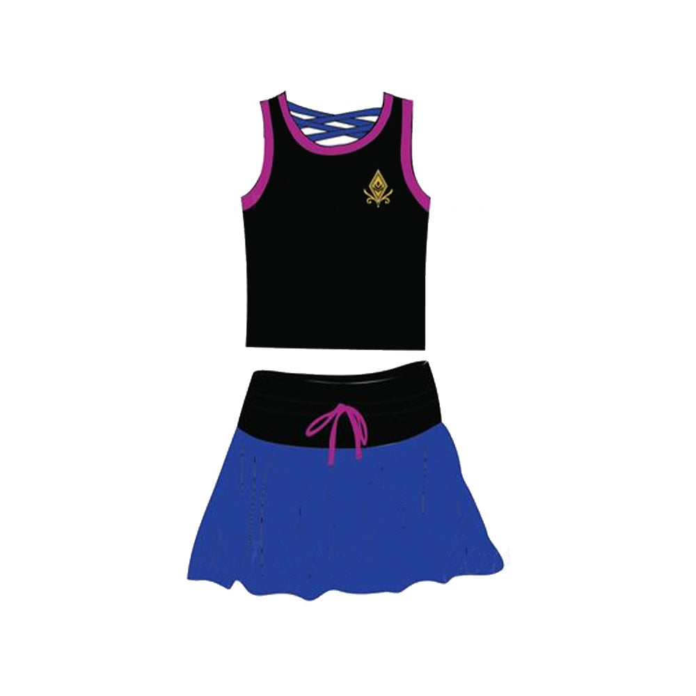 Blue Sleeveless Castle Print Top Skirt Set Toddler Girls Clothing Comfortable Lightweight Outfit for Little Princesses