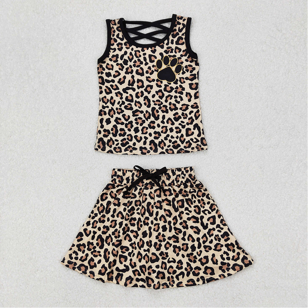 4.22 GSD2077  RTS NO MOQSleeveless leopard top skirt toddler girls clothes