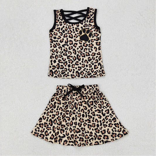 4.22 GSD2077  RTS NO MOQSleeveless leopard top skirt toddler girls clothes