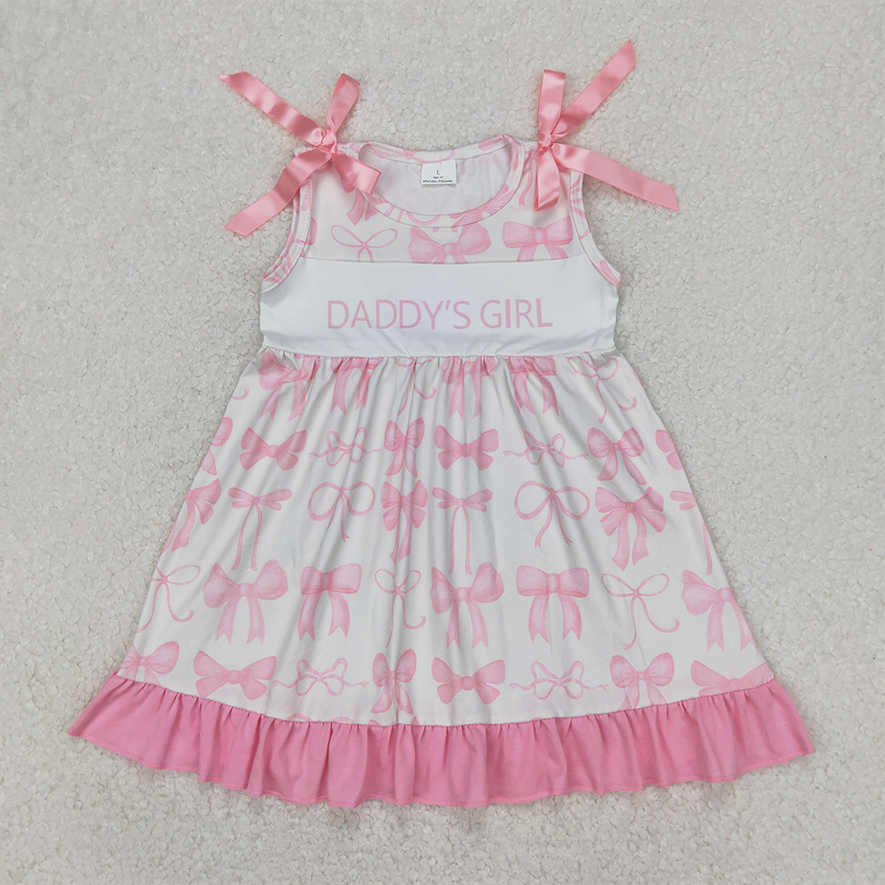 5.28 GSD2080 RTS NO MOQ Baby Girls Summer Dress Pink ruffle sleeveless daddy's girl bow baby kids dress