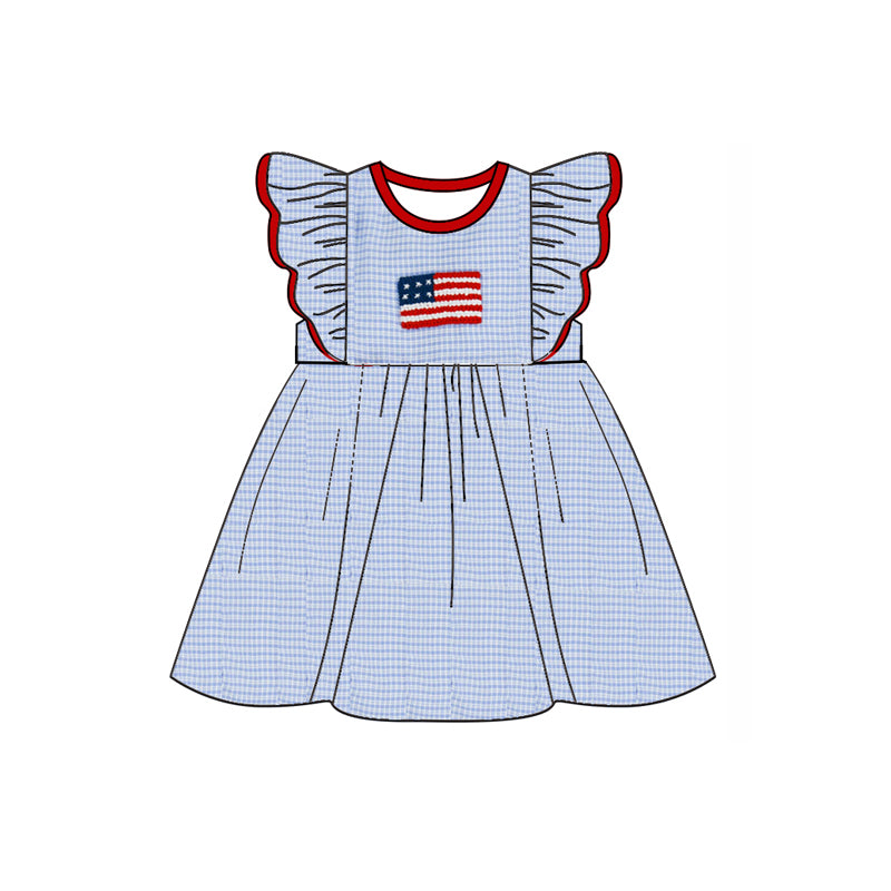 Boys Plaid Shorts And White Flag Top Outfit for 4th of July Red Blue Checkered Clothing Set