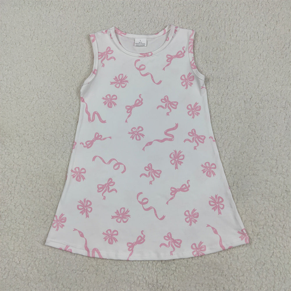 GSD2083RTS NO MOQ Baby Girls Summer Dress Baby Girls’ Adorable Sleeveless Pink Bow Summer Dresses