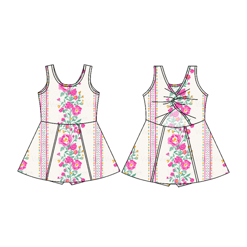 Trendy Sleeveless Floral Skirt Active Wear for Young Girls