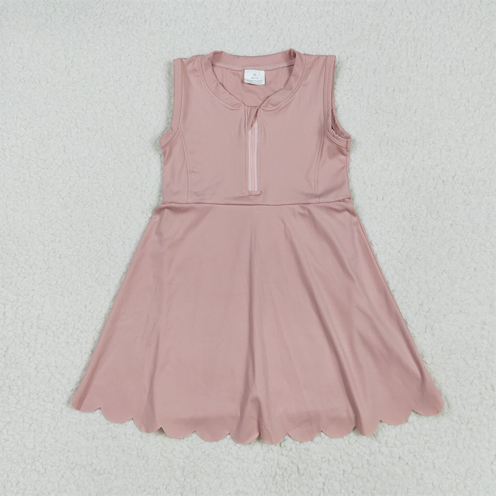 8.18  Sibling Baby Girls Summer Yoga Dress Blue sleeveless zipper kids girls athletic dresses