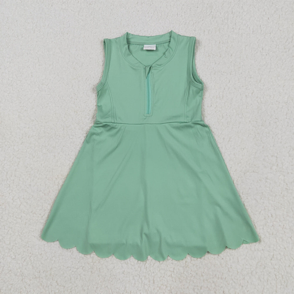 8.18  Sibling Baby Girls Summer Yoga Dress Blue sleeveless zipper kids girls athletic dresses