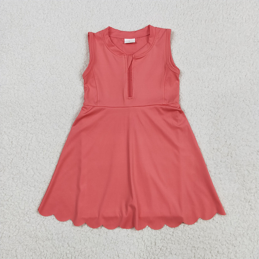 8.18  Sibling Baby Girls Summer Yoga Dress Blue sleeveless zipper kids girls athletic dresses