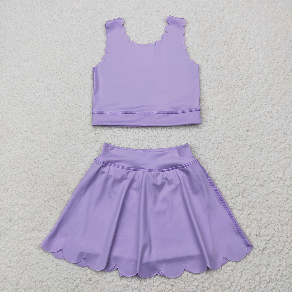 4.09 GSD2095 RTS NO MOQ Baby Girls Summer Outfits Baby Girls Lavender Sleeveless Top Skirt Yoga Set