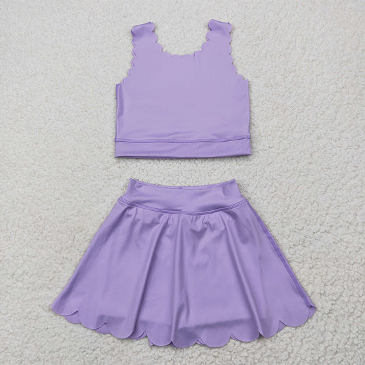 4.09 GSD2095 RTS NO MOQ Baby Girls Summer Outfits Baby Girls Lavender Sleeveless Top Skirt Yoga Set