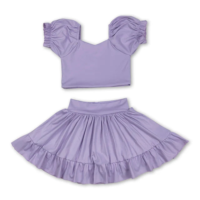 RTS Sibling Pink short sleeves crop top ruffle skirt girls active set