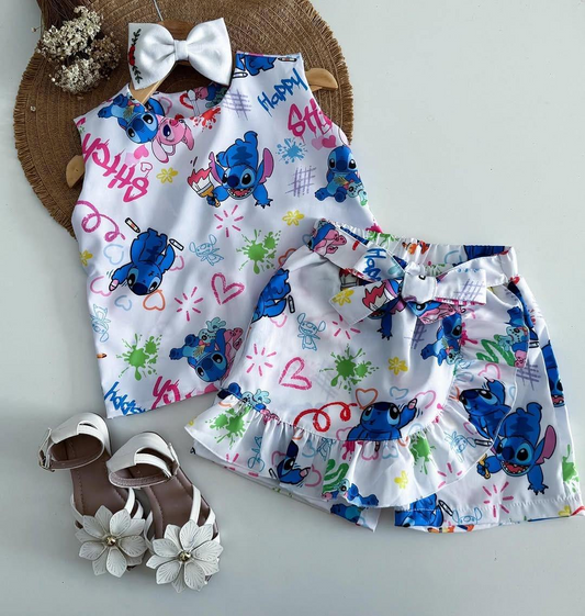GSD2103Kids Girls’ Sleeveless Koala Top and Ruffle Shorts - A Fashionable Choice for Little Girls