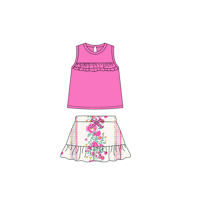 Trendy Sleeveless Floral Skirt Active Wear for Young Girls