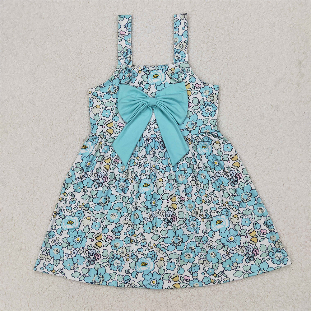 4.07 GSD2106 RTS NO MOQ Baby Girls Summer Dress Floral straps bow kids girls spring summer dresses