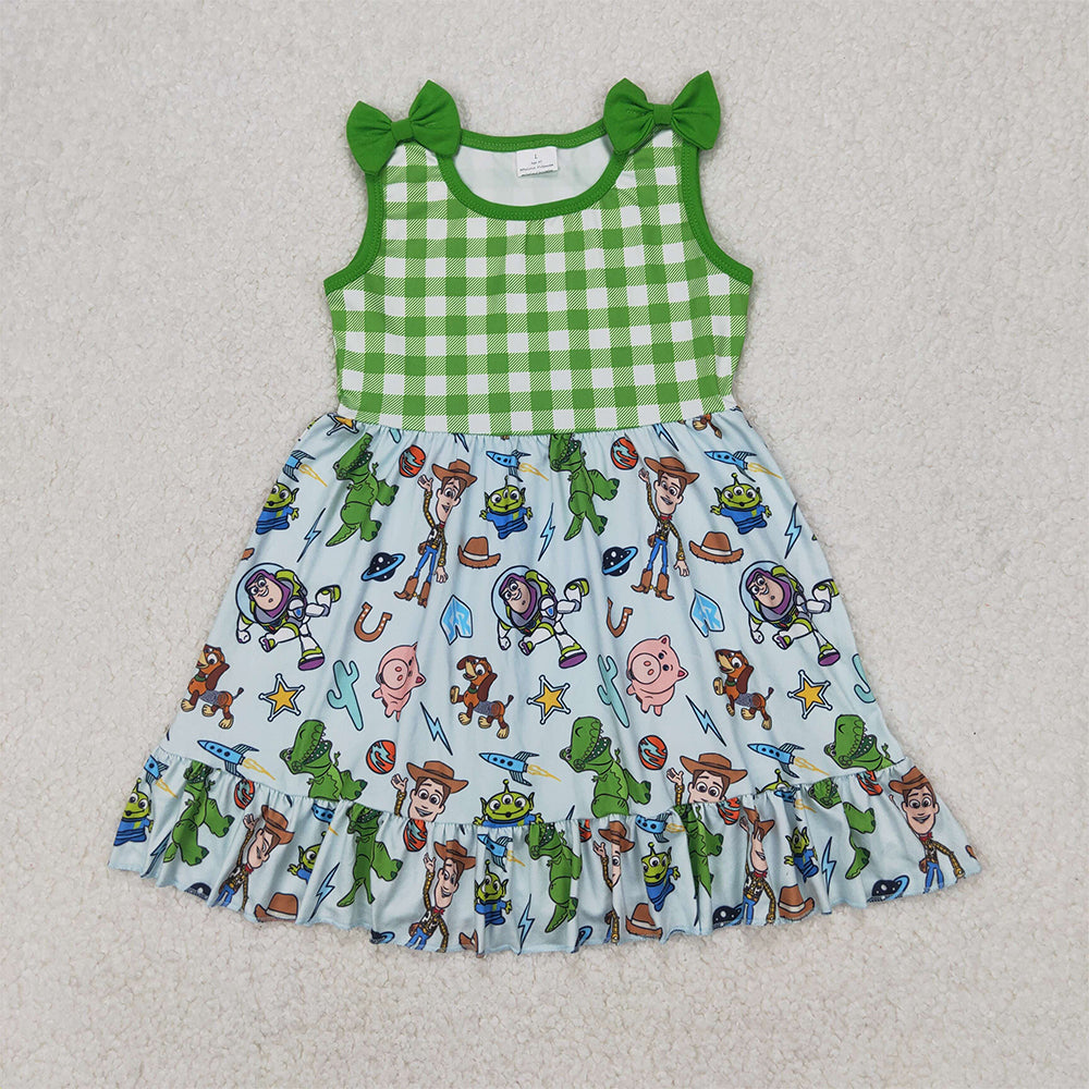 4.08 GSD2107 RTS NO MOQ Green plaid sleeveless pig toy kids girls dresses