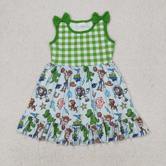 4.08 GSD2107 RTS NO MOQ Green plaid sleeveless pig toy kids girls dresses