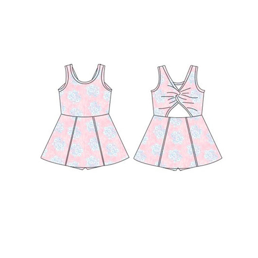 GSD2117Girls' Adorable Sleeveless Pink and White Floral Dress, Perfect for Sports