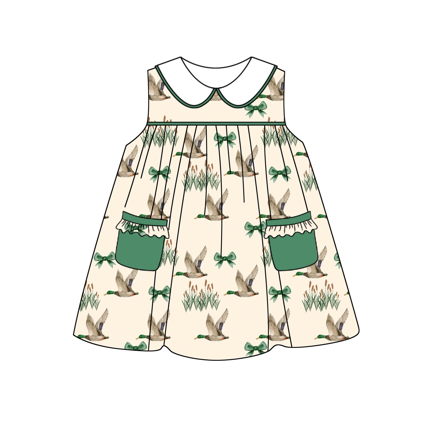 Girls Sleeveless Bow Duck Tunic Shorts Set Cute Green Clothing Outfit for Kids