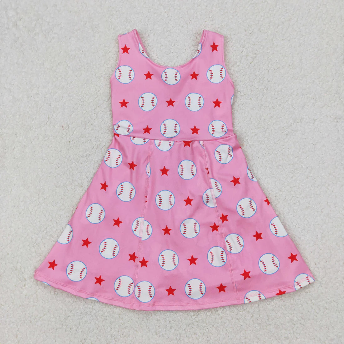 3.18 RST Sibling Baby Girls Softballs Baseballs Bows Yoga Active Short Team Knee Length Dresses
