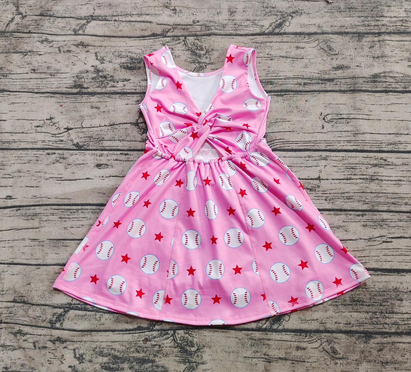 GSD2135 Sample 10days Arrived RTS Sleeveless pink baseball stars kids girls athletic dresses
