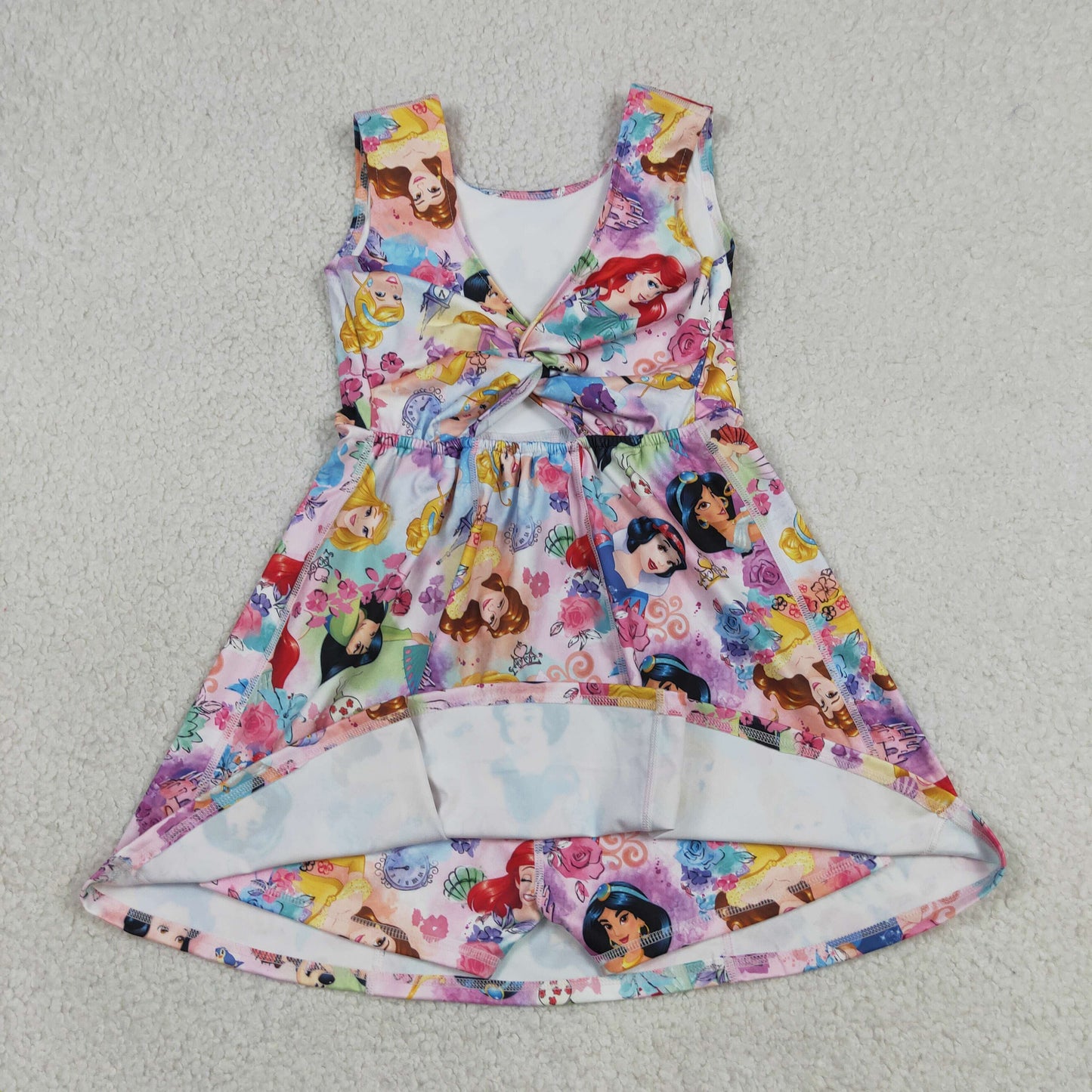 GSD2136 RTS NO MOQ （In stock ）Sleeveless floral kids girls athletic dresses