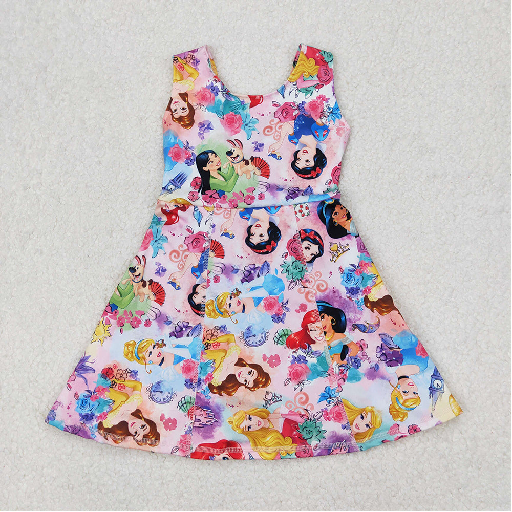 4.22 GSD2136 RTS NO MOQ Baby Girls Summer Yoga Dress Sleeveless floral princess kids girls athletic dresses