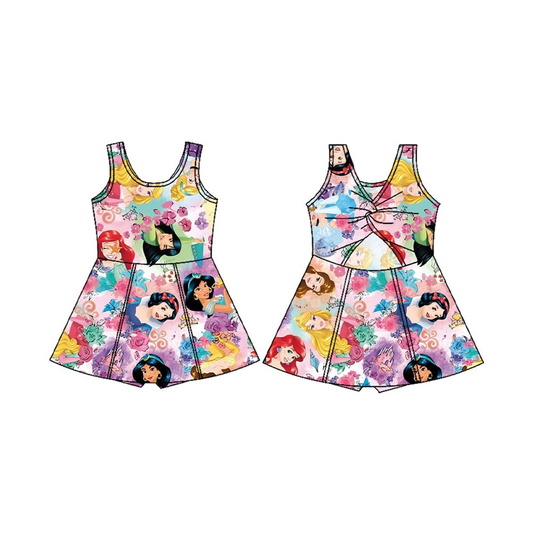GSD2136Kids Girls Sleeveless Floral Princess Athletic Dresses - Soft Comfortable Lightweight Clothing for Girls